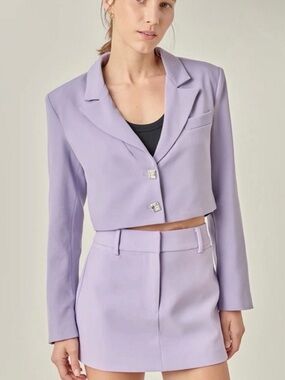 English Factory Lilac Lavender Purple Suit Silky Blazer Skirt Two Piece Set